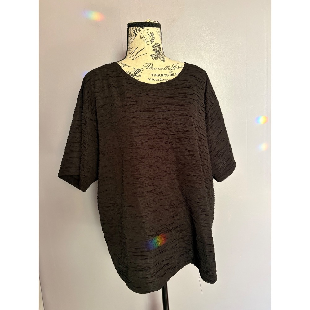 VTG Agenda Black Crinkle Textured Short Sleeve Crew Neck Oversized Top Blouse XL